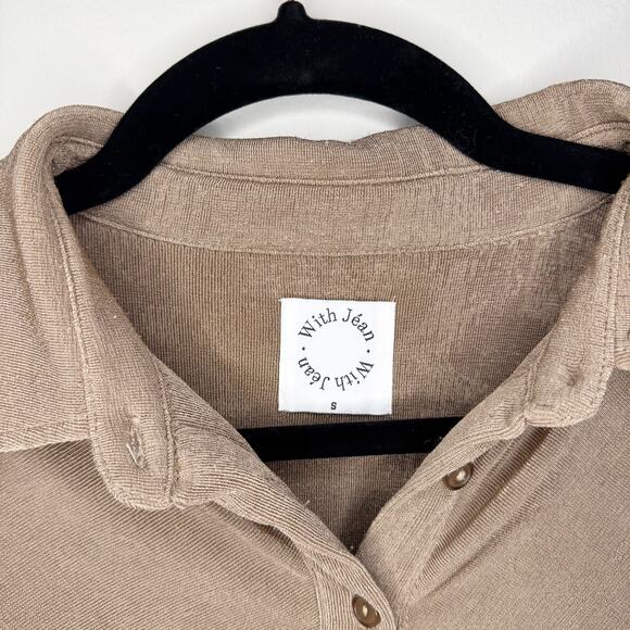 With Jean Andy Tan Latte Long Sleeve Button Up Down Shirt Dress Small - Picture 5 of 9